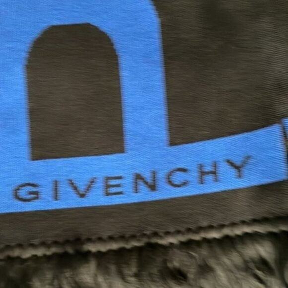 Givenchy Logo Fringe Trim Cotton Football Scarf black with blue lettering - Picture 5 of 9